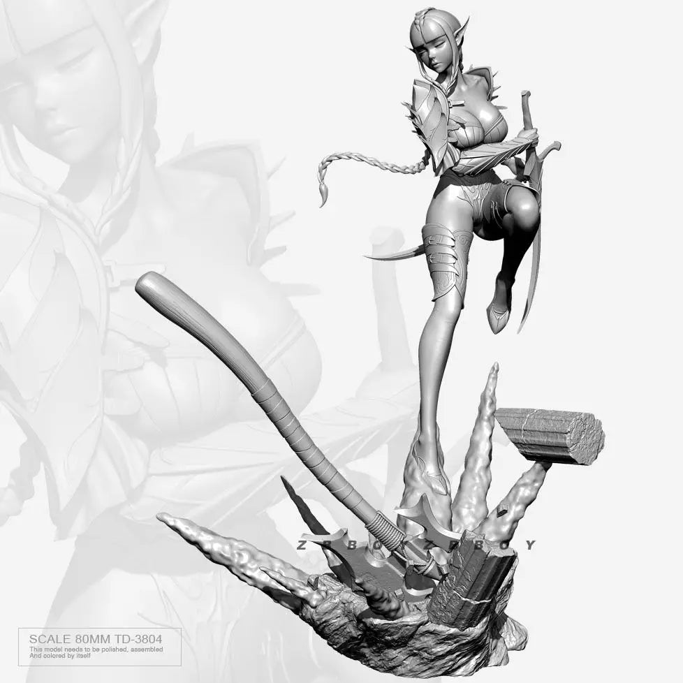 80mm Elf Maiden Warrior, Resin Model Figure Kit, Fantasy Theme, Unassembled and Unpainted