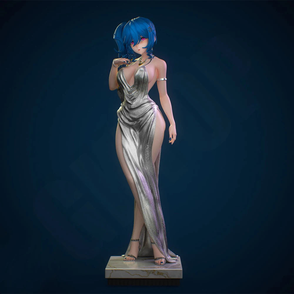 1/24 Girl in Silver Dress, Resin Model Figure Kit, Anime Theme, Unassembled and Unpainted