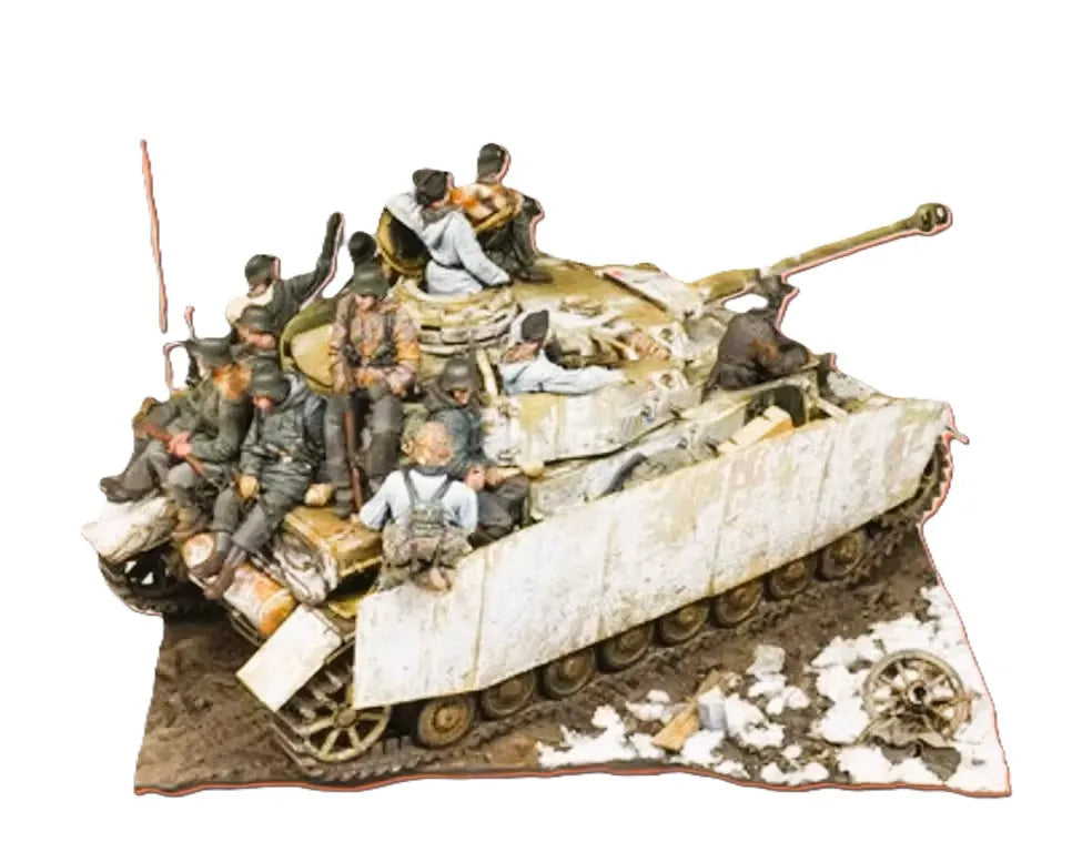 1/35 WWII Military with Tank, 13 Figures, Resin Model Diorama Kit, Unassembled and Unpainted