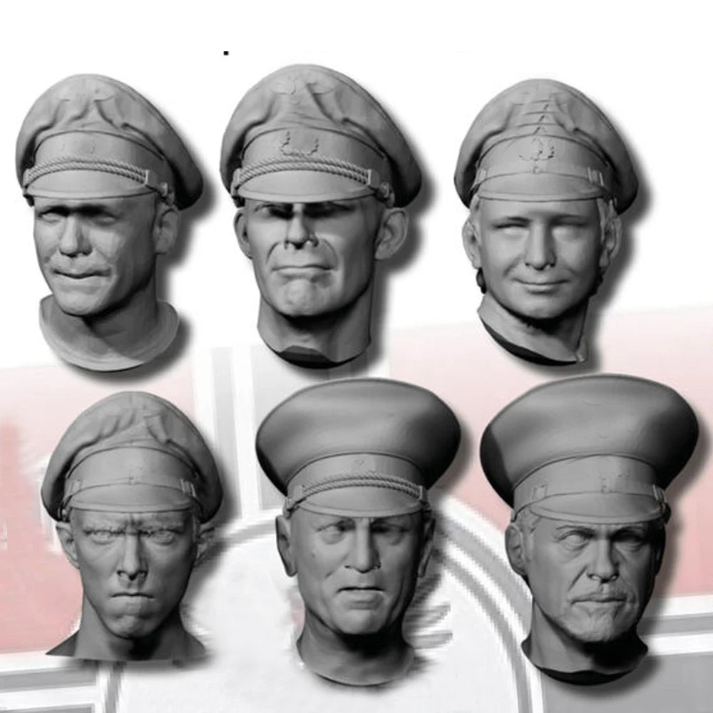 1/35 WWII German Officer & Enlisted Soldier Heads, 6 Figures, Resin Model Figure Kit, Unassembled and Unpainted