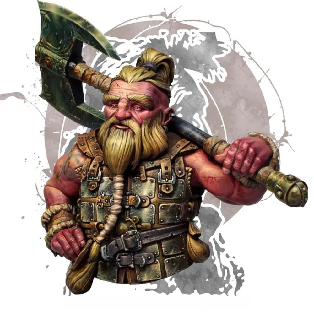 1/12 Dwarf Warrior with Dual Axes and Braids, Resin Model Bust Kit, Fantasy Theme, Unassembled and Unpainted