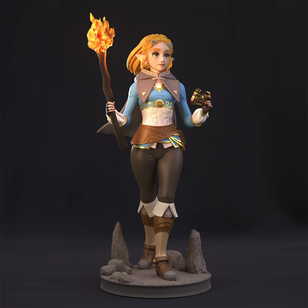 1/24 Female Sorceress with Flaming Staff and Potions, Resin Model Figure Kit, Fantasy Theme, Unassembled and Unpainted
