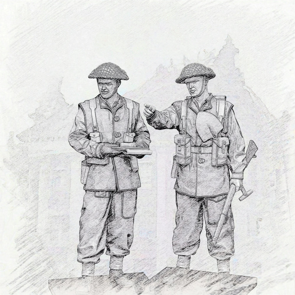 1/35 WWII British WWII Infantry, 2 Figures, Resin Model Figure Kit, Unassembled and Unpainted