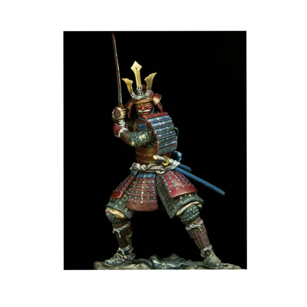 75mm Medieval Samurai in Red Armor with Gold Crest, Resin Model Figure Kit, Unassembled and Unpainted