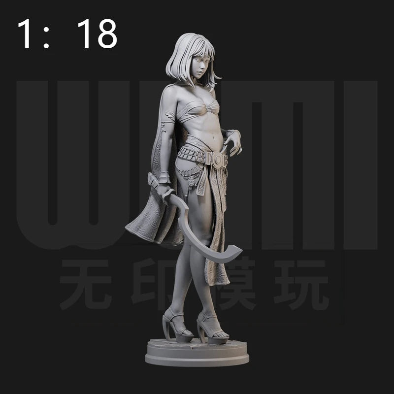 1/24 Female Sorceress with Tail and Flowing Robes, Resin Model Figure Kit, Fantasy Theme, Unassembled and Unpainted