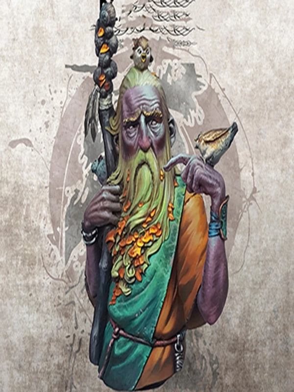 1/12 Ancient Sorceress with Dragon-Embroidered Robes and Chain Headdress, Resin Model Bust Kit, Unassembled and Unpainted
