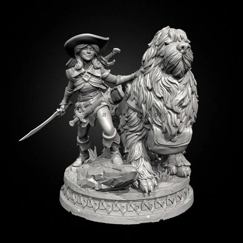75mm Swordsman & Hunting Dog, 2 Figures, Resin Model Figure Kit, Fantasy Theme, Unassembled and Unpainted