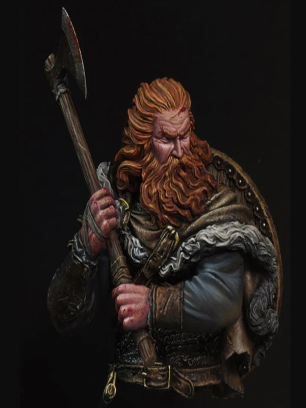 1/10 Medieval Dwarf Axe Warrior with Braided Beard, Resin Model Bust Kit, Unassembled and Unpainted