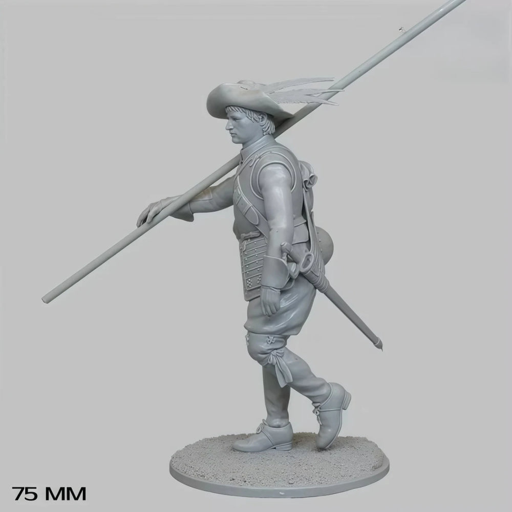 75mm 17th Century European Spearmen, 5 Figures, Resin Model Figure Kit, Military Theme, Unassembled and Unpainted
