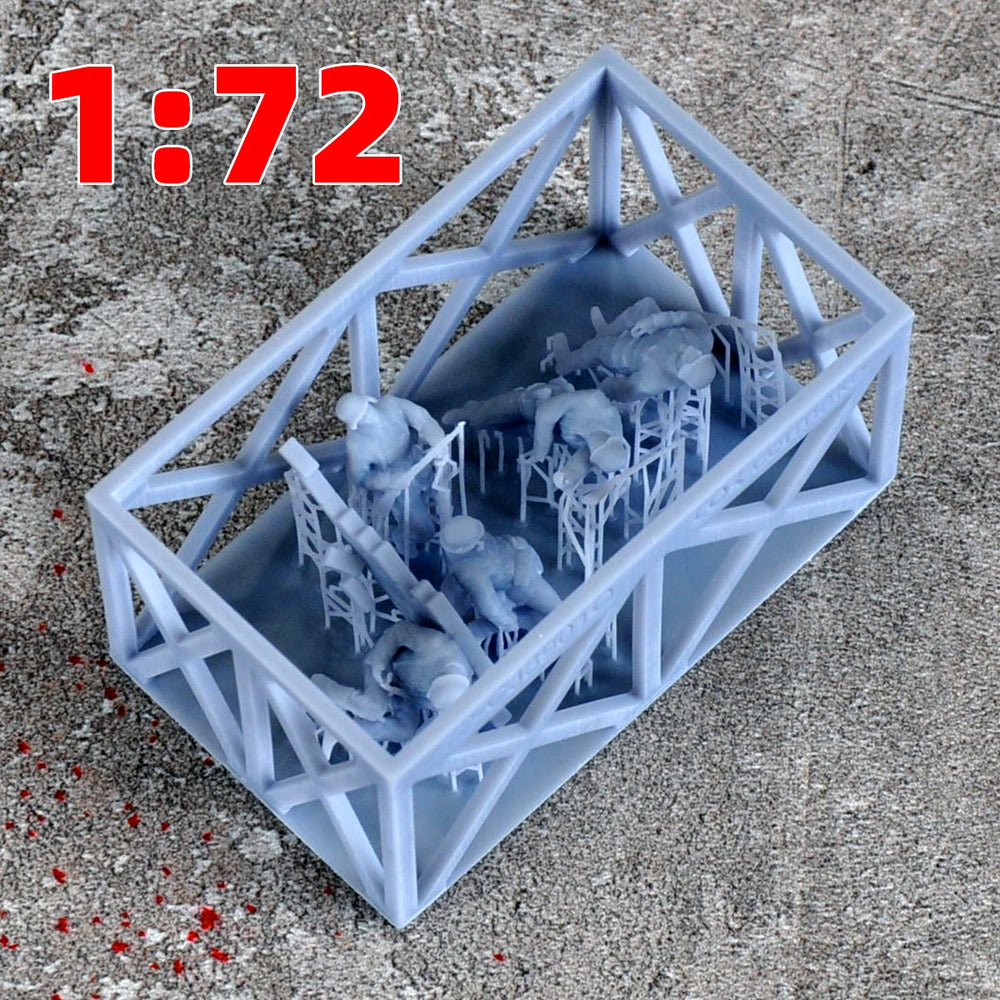 1/35 WWII German Soldiers with Wall Ruins, 5 Figures, Resin Model Figure Kit, Unassembled and Unpainted