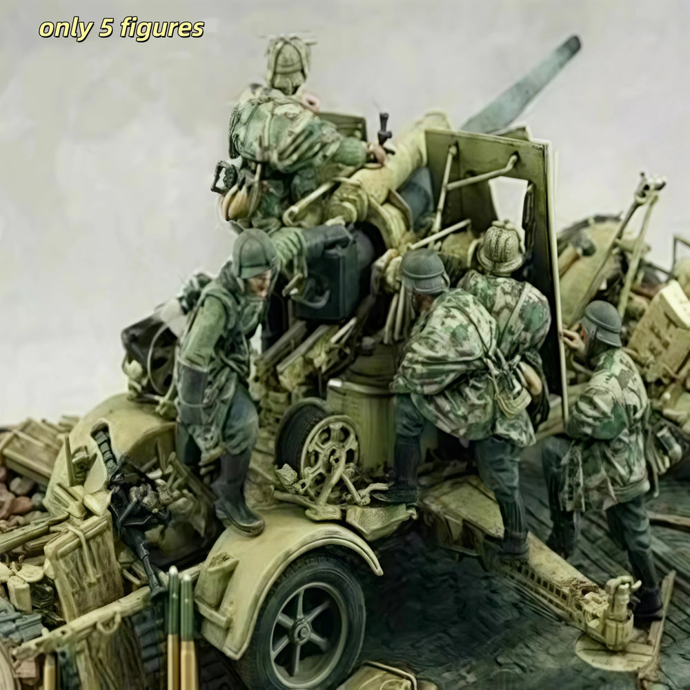 1/35 WWII Soldiers Machine Gun Crew, 5 Figures, Resin Model Figure Kit, Unassembled and Unpainted