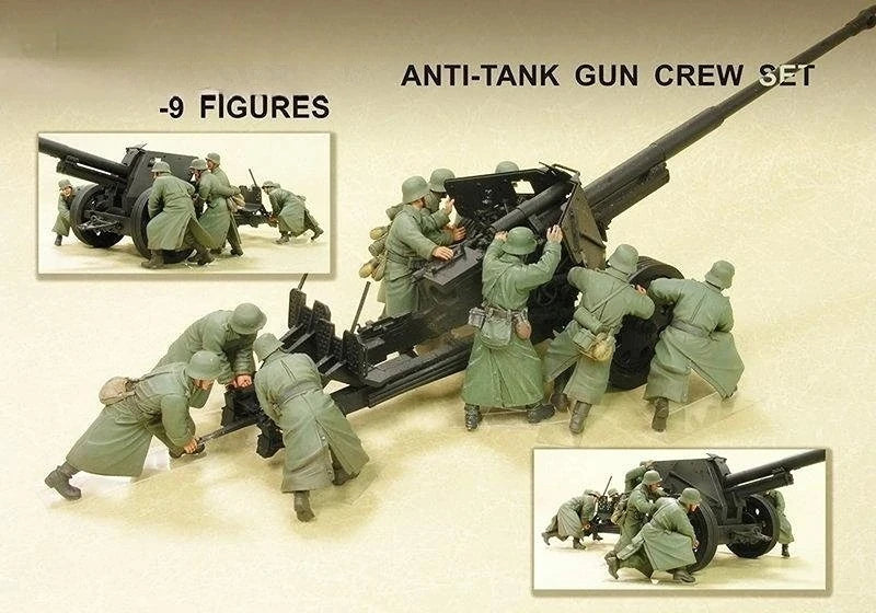 1/35 WWII German 88mm Anti-Tank Gun Crew, 9 Figures, Resin Model Figure Kit, Unassembled and Unpainted