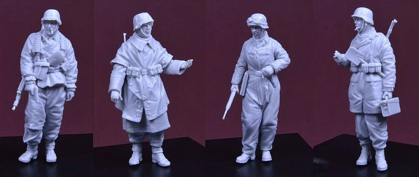 1/35 WWII German Infantry in Pea-Dot Camouflage, 4 Figures, Resin Model Figure Kit, Unassembled and Unpainted