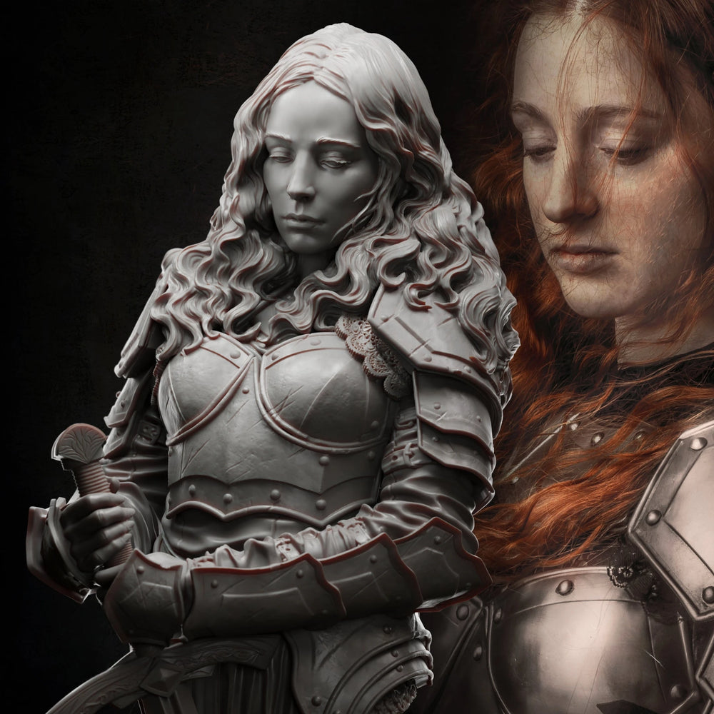 1/12 Medieval Female Warrior with Ornate Pauldrons and Wavy Hair, Resin Model Bust Kit, Unassembled and Unpainted