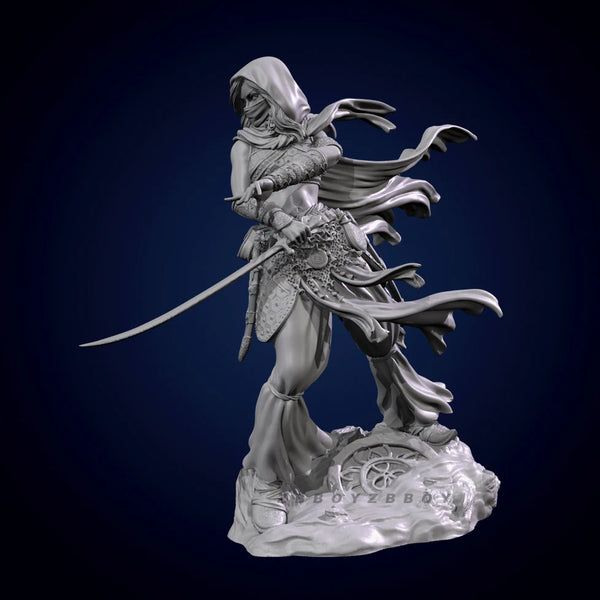 75mm Ornate Swordswoman in Armor with Flowing Cape, Resin Model Figure Kit, Fantasy Theme, Unassembled and Unpainted