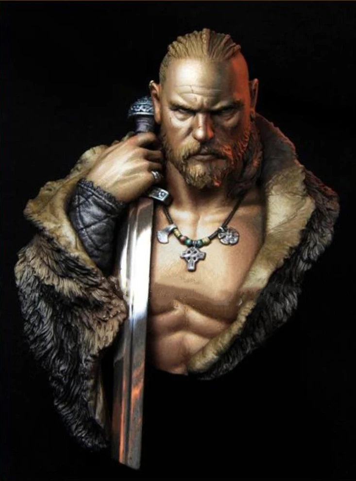 1/10 Viking Warrior with Fur Mantle and Axe, Resin Model Bust Kit, Fantasy Theme, Unassembled and Unpainted
