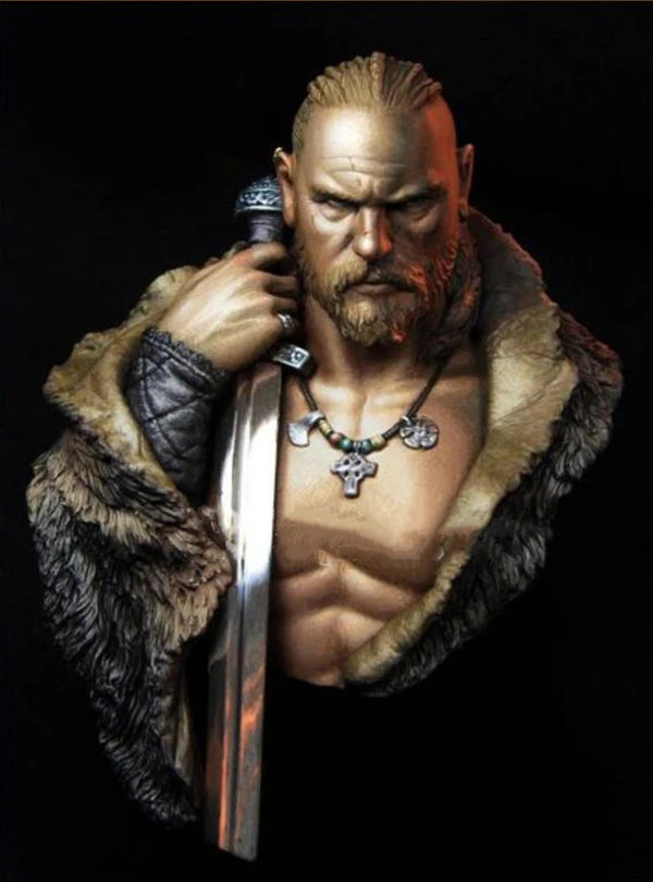 1/10 Viking Warrior with Fur Mantle and Axe, Resin Model Bust Kit, Fantasy Theme, Unassembled and Unpainted