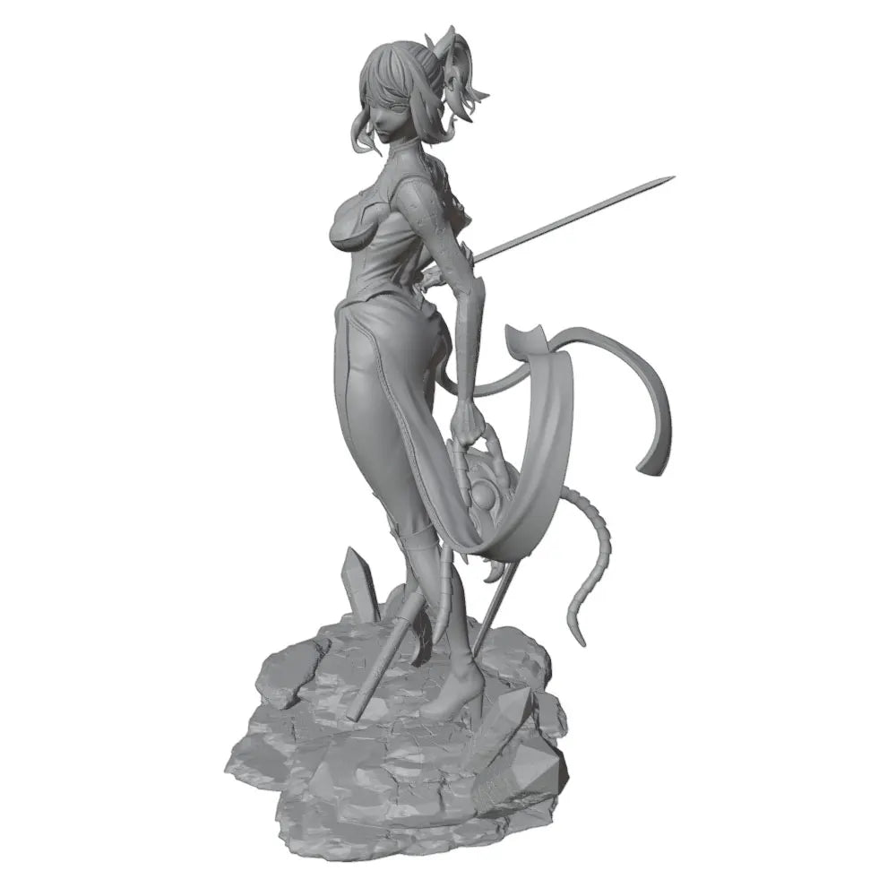 1/24 Female Warrior with Tail, Resin Model Figure Kit, Anime Theme, Unassembled and Unpainted