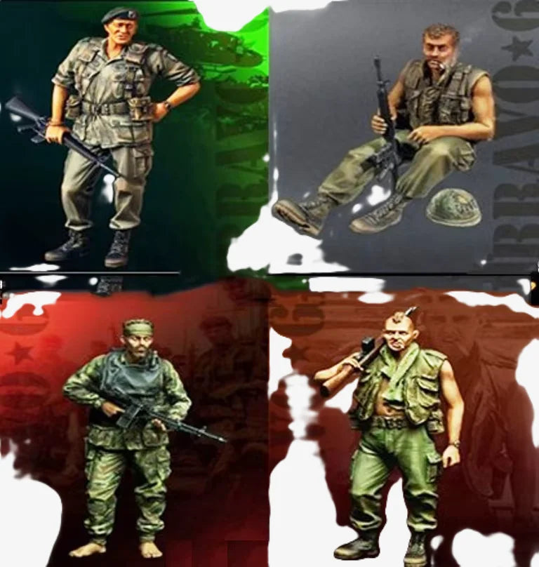 1/35 Modern Combat Soldiers in Mixed Camouflage, 4 Figures, Resin Model Figure Kit, Unassembled and Unpainted