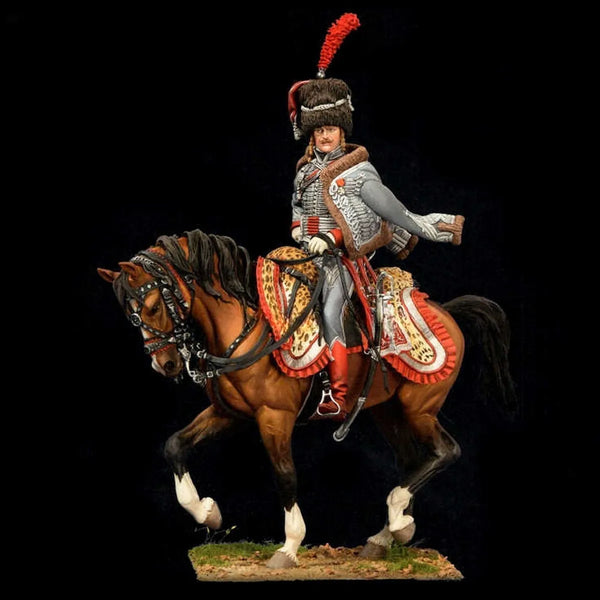 90mm Napoleonic French Hussar Officer Mounted, Resin Model Figure Kit, Unassembled and Unpainted