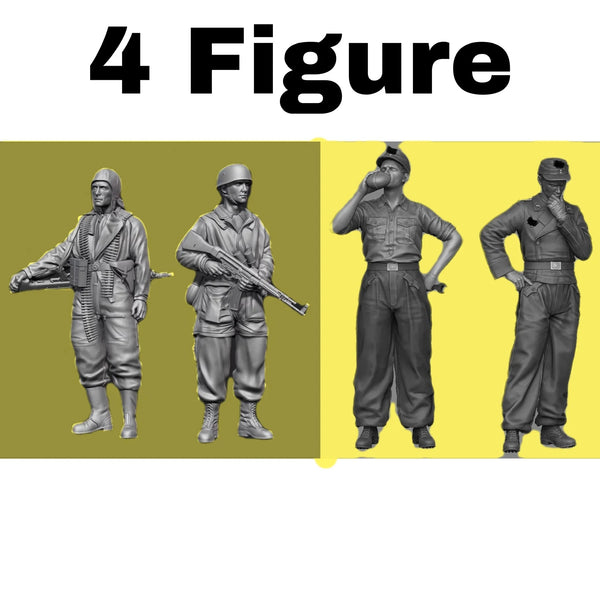 1/35 WWII German Infantry and Panzer Crew, 4 Figures, Resin Model Figure Kit, Unassembled and Unpainted