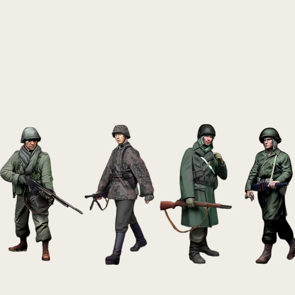 1/16 WWII German Winter Infantry, 7 Figures, Resin Model Figure Kit, Unassembled and Unpainted