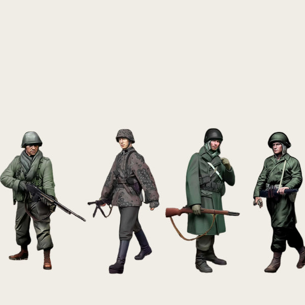 1/16 WWII German Winter Infantry, 7 Figures, Resin Model Figure Kit, Unassembled and Unpainted