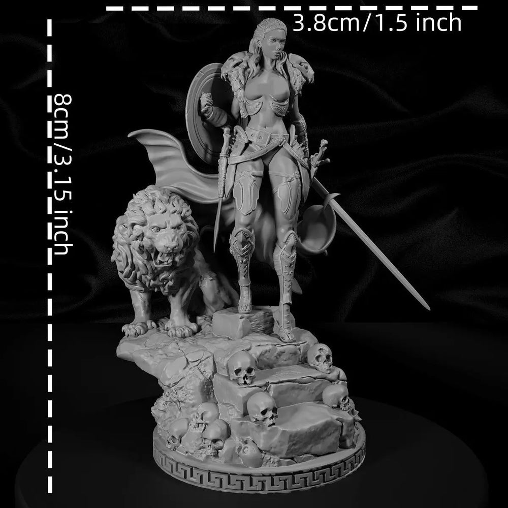 38mm Princess Warrior & Beast, Resin Model Figure Kit, Fantasy Theme, Unassembled and Unpainted
