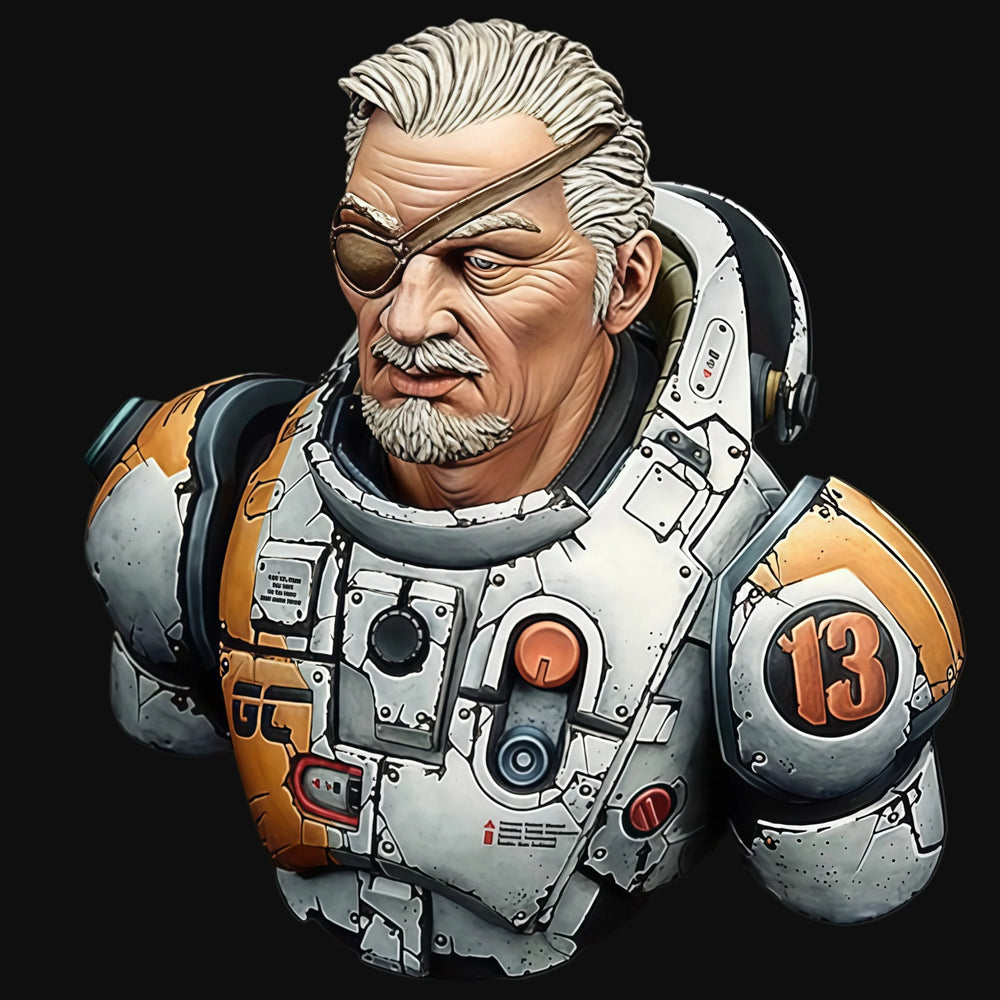 1/10 Grizzled Space Commander with Eye Patch, Resin Model Bust Kit, Sci-Fi Theme, Unassembled and Unpainted