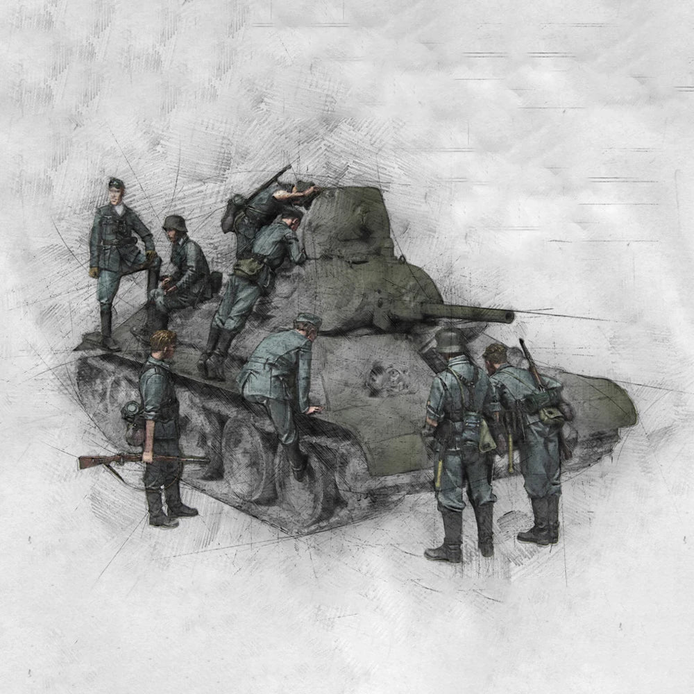 1/35 WWII German Infantry Squad in Action, 8 Figures, Resin Model Figure Kit, Unassembled and Unpainted