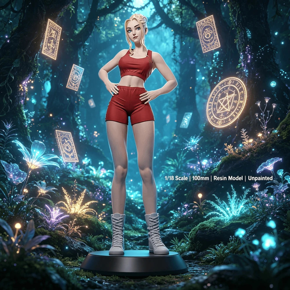 1/18 Glamorous Blonde Fashion in Red Outfit, Resin Model Figure Kit, Unassembled and Unpainted