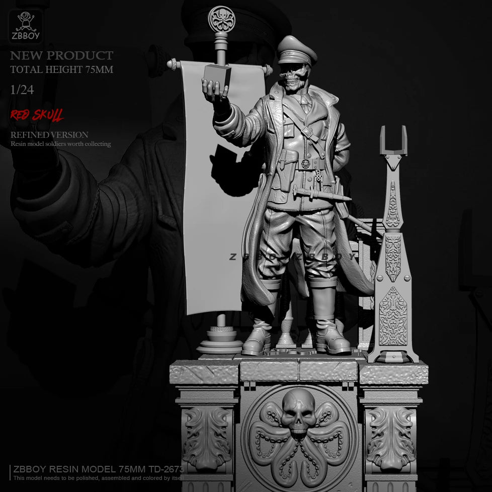 75mm WWII Armored Executioner on Skull Pedestal, Resin Model Figure Kit, Unassembled and Unpainted