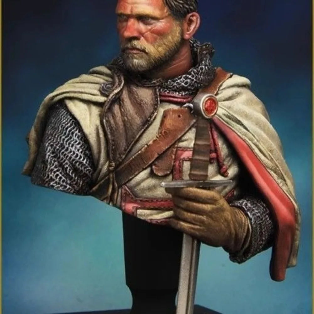 1/10 Medieval Mature Templar Knight in Chainmail and Red Cross Surcoat, Resin Model Bust Kit, Unassembled and Unpainted