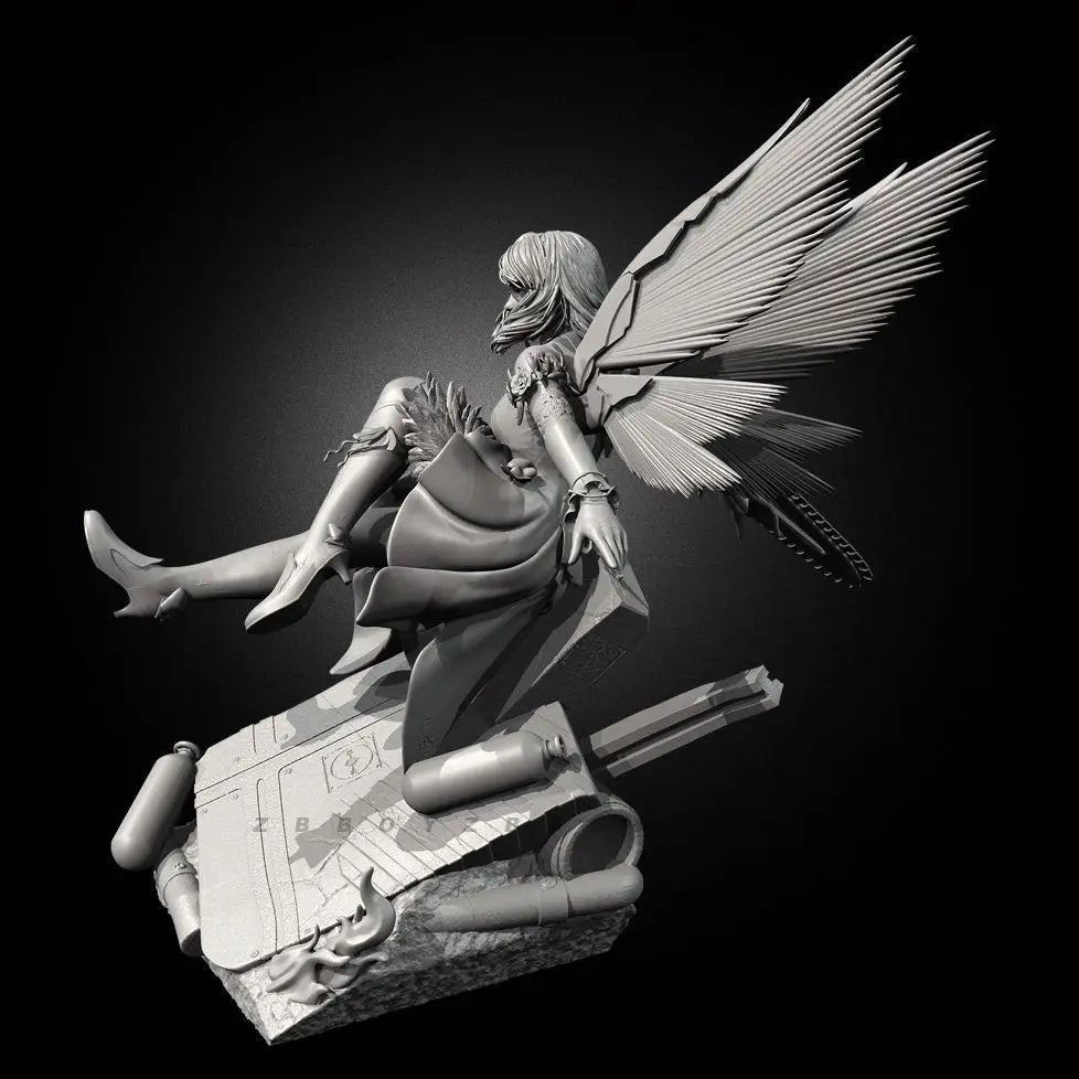 75mm Winged Battle Girl, Resin Model Figure Kit, Fantasy Theme, Unassembled and Unpainted