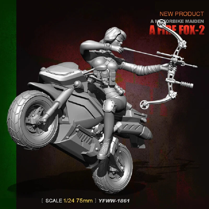 1/24 Female Commando on Motorcycle, Resin Model Figure Kit, Unassembled and Unpainted