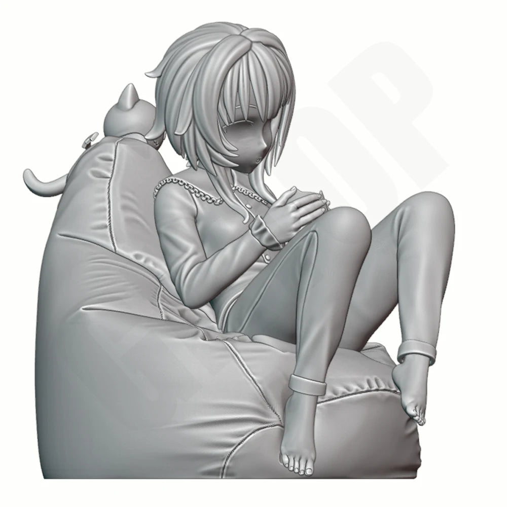 1/24 Gaming Girl with Cat, Resin Model Figure Kit, Anime Theme, Unassembled and Unpainted