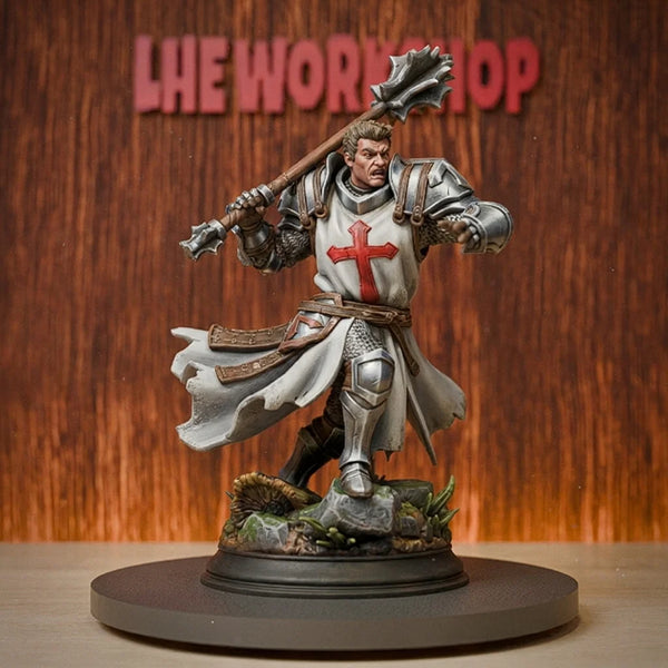 28mm Human Paladin with Mace, Resin Model Figure Kit, Fantasy Theme, Unassembled and Unpainted
