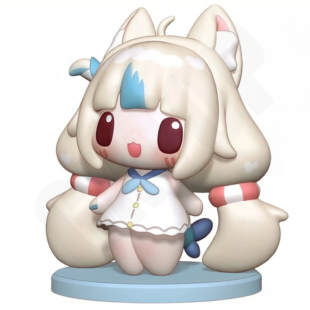 75mm Chibi Girl with Twin Antenna in White Dress, Resin Model Figure Kit, Anime Theme, Unassembled and Unpainted