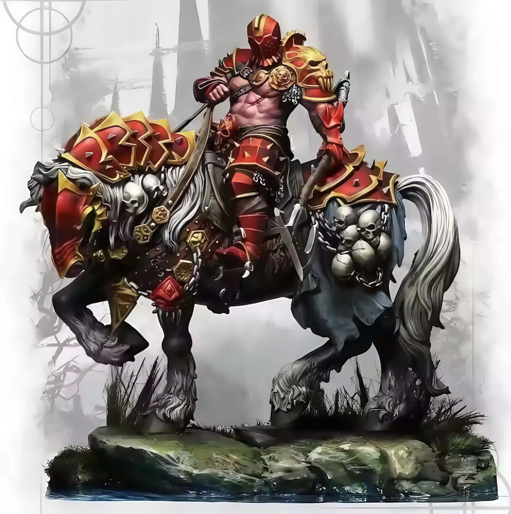 1/24 Medieval Armored Knight on Horned Demon Beast, Resin Model Figure Kit, Unassembled and Unpainted