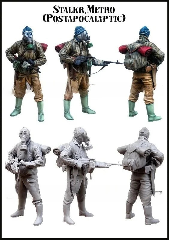 1/35 Modern Post-Apocalyptic Soldier in Blue Helmet, Resin Model Figure Kit, Unassembled and Unpainted