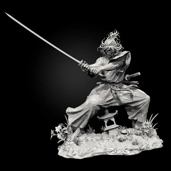 75mm Asian Warrior Attacking with Raised Katana, Resin Model Figure Kit, Fantasy Theme, Unassembled and Unpainted