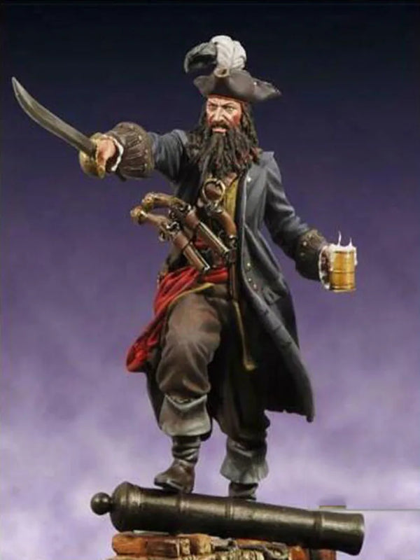 75mm Napoleonic Blackbeard Pirate Captain, Resin Model Figure Kit, Unassembled and Unpainted
