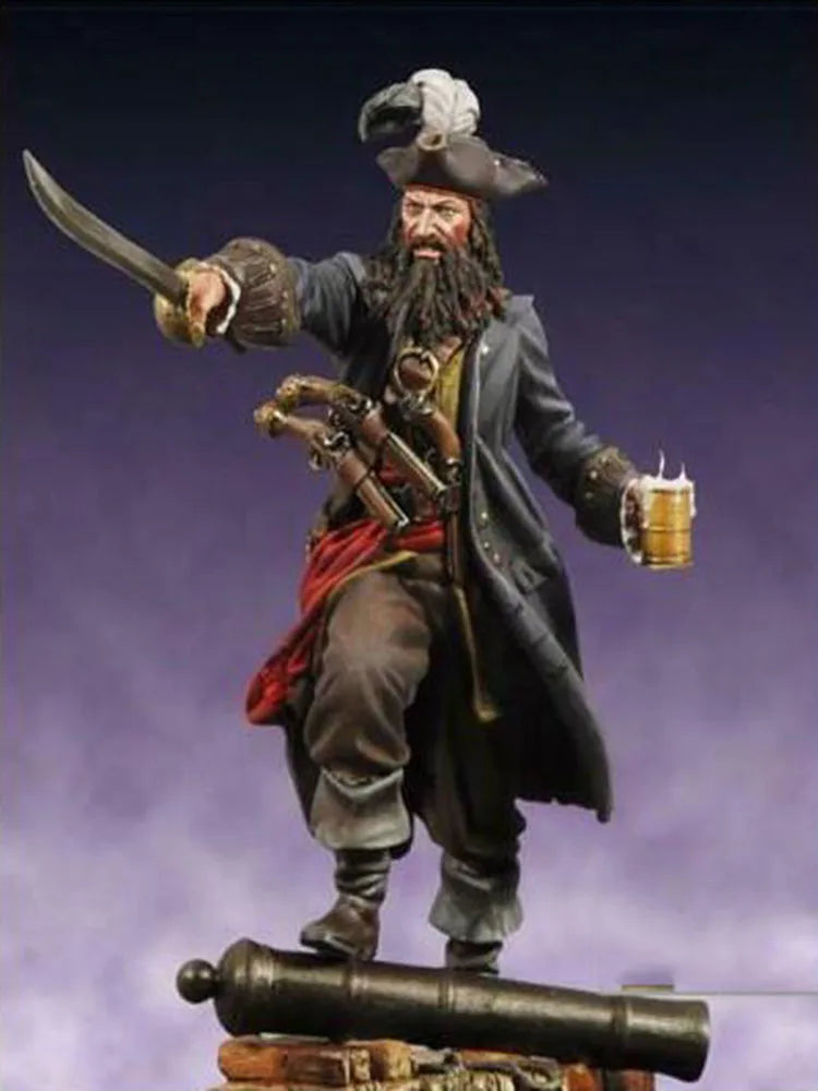 75mm Napoleonic Blackbeard Pirate Captain, Resin Model Figure Kit, Unassembled and Unpainted