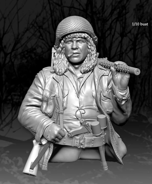1/10 WWII German Bearded Infantryman in Winter Coat, Resin Model Bust Kit, Unassembled and Unpainted