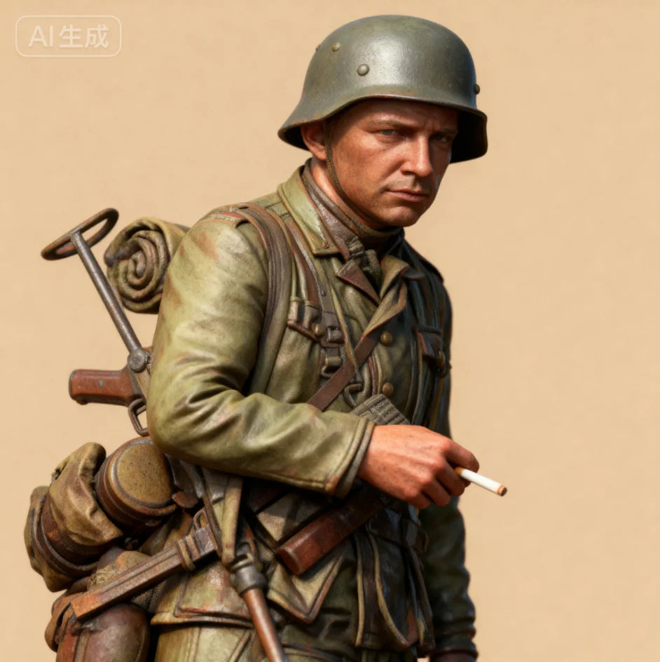 110mm WWII German Soldier, Resin Model Figure Kit, Unassembled and Unpainted