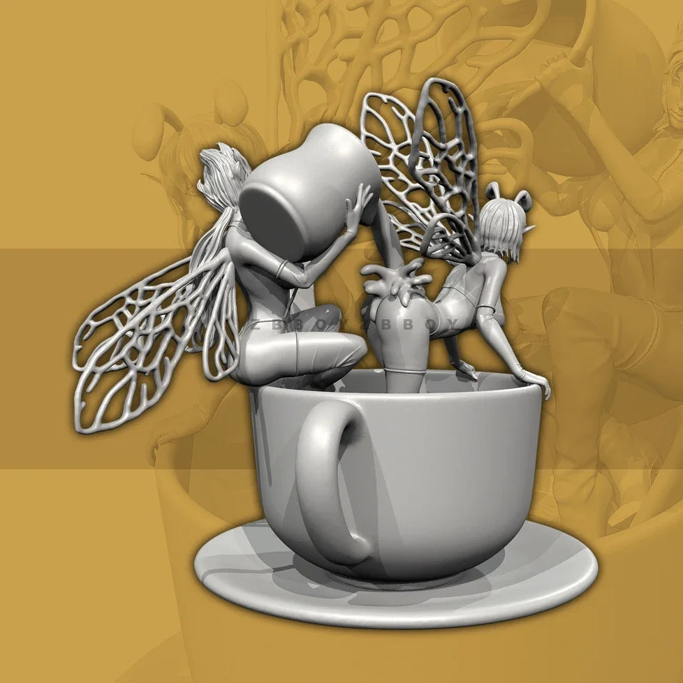 100mm Fairy in Teacup, Resin Model Figure Kit, Fantasy Theme, Unassembled and Unpainted