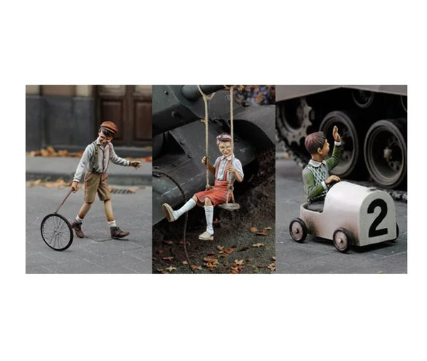 1/35 Modern Mid-20th Century Children at Play, 3 Figures, Resin Model Figure Kit, Unassembled and Unpainted