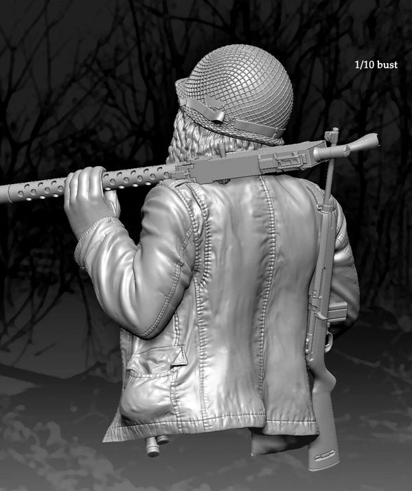 1/10 WWII German Bearded Infantryman in Winter Coat, Resin Model Bust Kit, Unassembled and Unpainted
