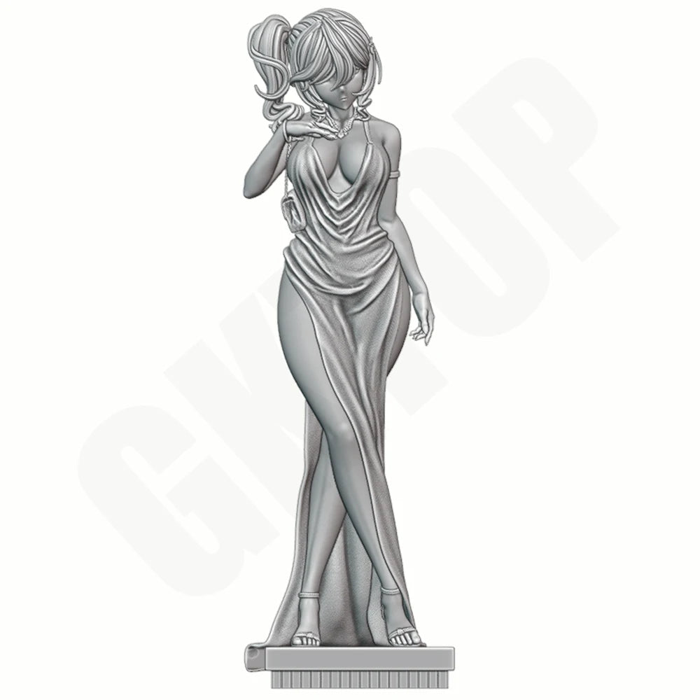 1/24 Girl in Silver Dress, Resin Model Figure Kit, Anime Theme, Unassembled and Unpainted