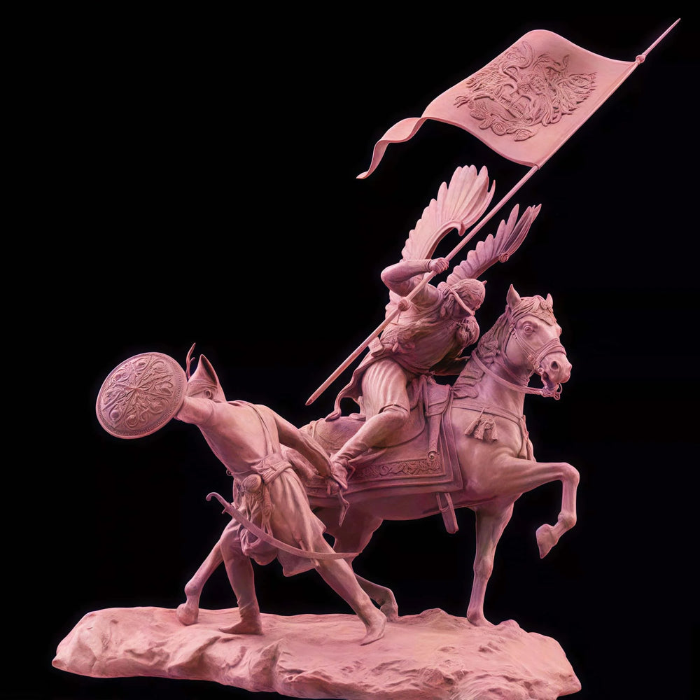 1/24 Medieval Cavalry Officer with Flag, Resin Model Figure Kit, Unassembled and Unpainted